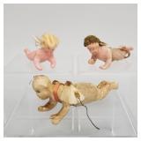 3 antique wax angel ornaments- some with hair wigs