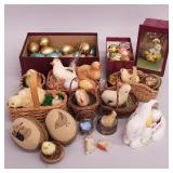 Group vintage, etc. chicks, eggs, baskets incl.