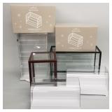 5 table top display cases: wood, plastic, etc.-