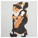 Large vintage German die cut witch with cane &