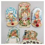 5 assorted antique German die cut pop up valentine