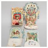 4 assorted antique German die cut pop up valentine