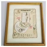 Large antique padded silk Christmas greeting card