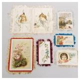 6 antique silk fringed Christmas, etc. cards in