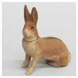 Vintage flocked composition rabbit candy container