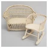 2 pieces antique wicker doll furniture: sofa &