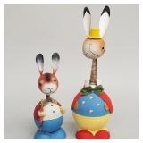 2 vintage papier-mache bobblehead rabbit candy