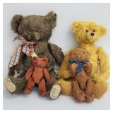 4 assorted vintage jointed teddy bears incl. 13'H
