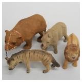 4 vintage composition toy zoo animals: hyena, bear