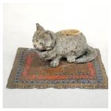 Antique Austria cold painted metal cat pin cushion