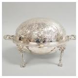 Large antique silverplate domed roll-top serving