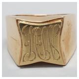 18K gold monogram ring- 6.9g; size 8 1/2