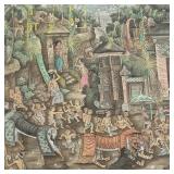Bali signed painting on canvas- ceremonial scene