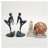 NuArt figural lamp with glass globe & pair Frank