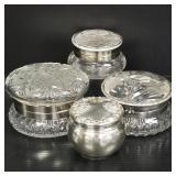 4 sterling silver & glass powder boxes, etc.-