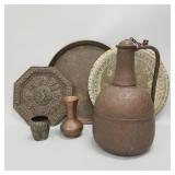 6 vintage Moroccan, etc. items incl brass trays,