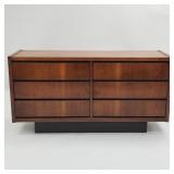 Lane 6-drawer walnut long dresser- 29 1/8"H