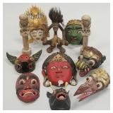11 assorted Indonesian, etc. carved masks &