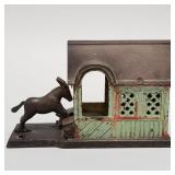 "Mule Entering Barn" mechanical cast iron bank-