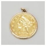 U.S. 1898 S - $5 Liberty gold coin in 14K bezel