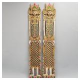 2 Thai carved & painted temple guard plaques-