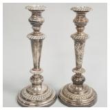 2 antique Sheffield plated candlesticks- 12 1/4"H,