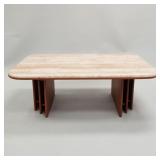 Unique mid-century marble top table with teak