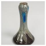 Unsigned art glass vase with floral design- 11"H
