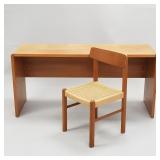 Scanform teak desk with K.D. Furniture woven seat