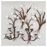 4 mid-century style metal & porcelain candleholder