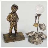 2 brass, etc. items: boy door stop & rock crystal
