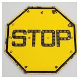 Yellow porcelain stop sign with reflectors- 24"H