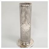 Antique Meriden silverplated tall vase with glass