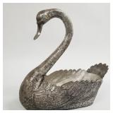 Large silverplated brass swan planter- 18 1/2"H,