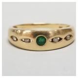 14K gold, emerald & diamond ring- 3.3g;
