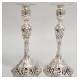 Pair ornate sterling silver weighted candlesticks-