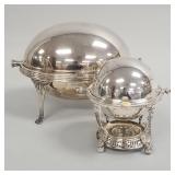 2 silverplate roll top serving pieces: domed well