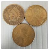 3- 1909 U.S. pennies- 1909S VDB, 1909S, 1909
