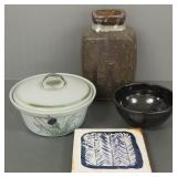 4 pcs mid-century, etc pottery- 9 1/2"H tallest