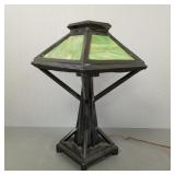 Mission slag glass lamp w/ painted metal base 22"H