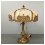 Antique bent panel slag glass lamp- 21"H (as seen-