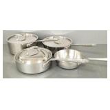 4 pcs. All Clad cookware- 3 with lids- largest 5"H