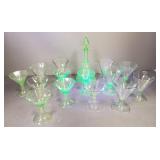 15 pcs Murano uranium glass: 11 1/2" decanter &