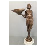 Deco nude metal card stand w/ marble base- 25"H,