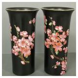 2 Carlton Ware 8" porcelain vases w/ floral decor