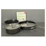 4 pcs. All Clad cookware: 12"D griddle pan,