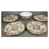 5 pcs antique Rose Medallion: 7" bowl & 4 plates-