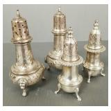 4 ornate sterling silver shakers- 11 toz; 5 1/4'H