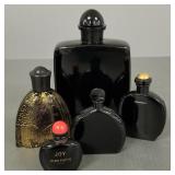 5 vintage black glass perfume bottles incl