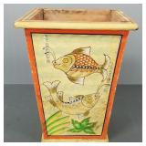 Vintage hand painted wooden fish motif waste